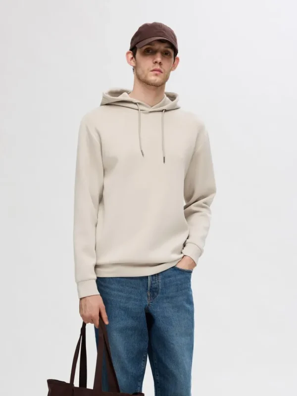 Hættetrøjer & Sweatshirts>SELECTED AFSLAPPET HOODIE Beige