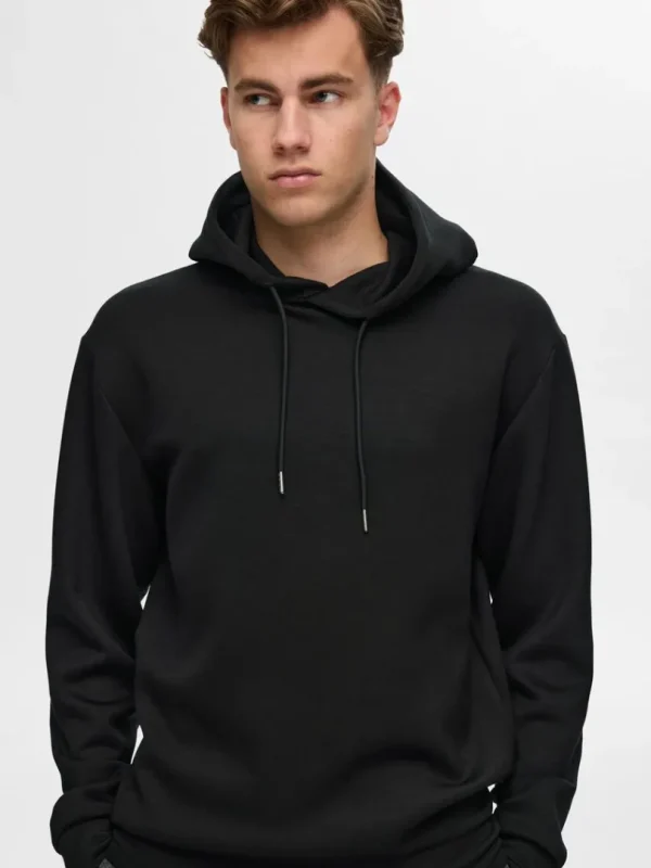 Hættetrøjer & Sweatshirts>SELECTED AFSLAPPET HOODIE Black