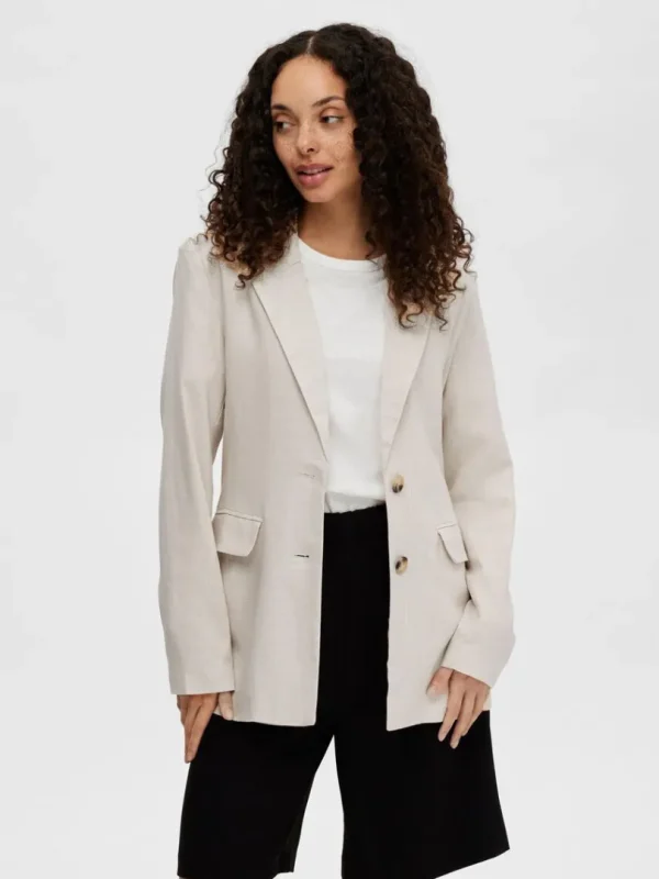 Jakkesæt & Blazers>SELECTED AFSLAPPET PASFORM BLAZER Beige