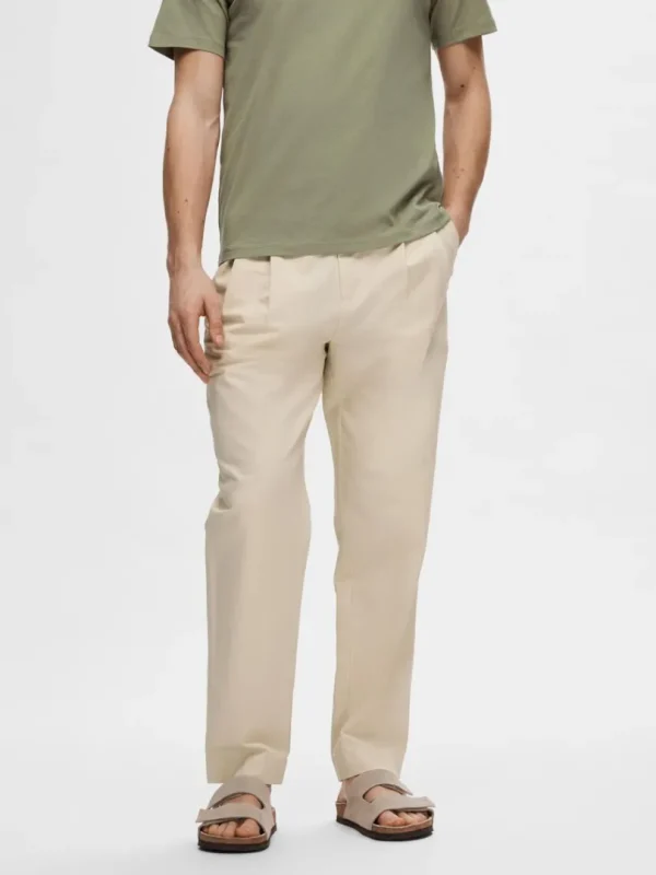Bukser>SELECTED AFSLAPPET PASFORM CROPPED BUKSER Beige