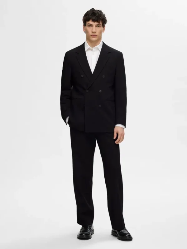 Jakkesæt & Blazers>SELECTED AFSLAPPET PASFORM DOBBELTRADET BLAZER Black