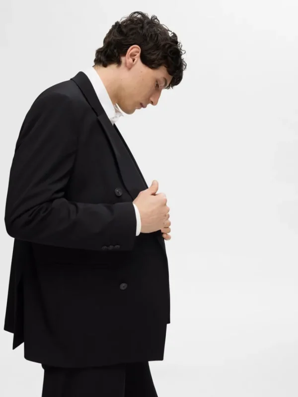 Jakkesæt & Blazers>SELECTED AFSLAPPET PASFORM DOBBELTRADET BLAZER Black