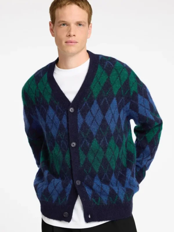 Strik>SELECTED ARGYLE-PRINT STRIKKET CARDIGAN Blue