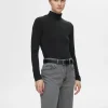 T-shirts>SELECTED BASIC HØJ HALS TOP MED LANGE ÆRMER Black