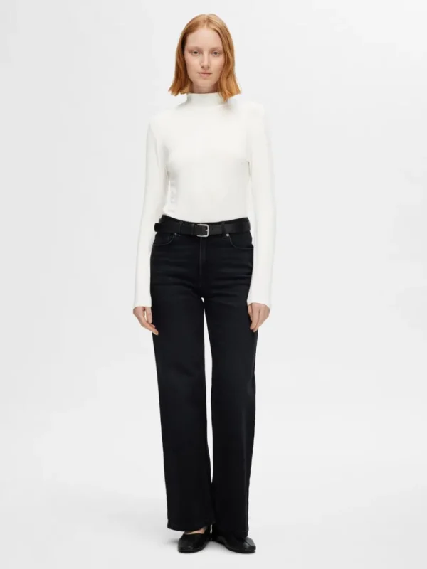 T-shirts>SELECTED BASIC HØJ HALS TOP MED LANGE ÆRMER White