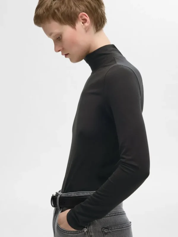 T-shirts>SELECTED BASIC HØJ HALS TOP MED LANGE ÆRMER Black
