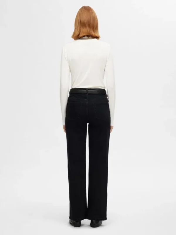 T-shirts>SELECTED BASIC HØJ HALS TOP MED LANGE ÆRMER White