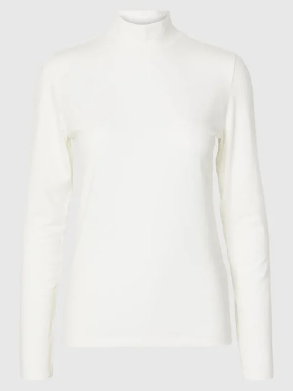 T-shirts>SELECTED BASIC HØJ HALS TOP MED LANGE ÆRMER White