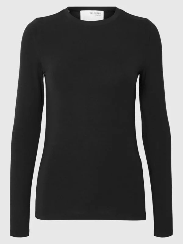 T-shirts>SELECTED BASIS- LANGÆRMET T-SHIRT Black