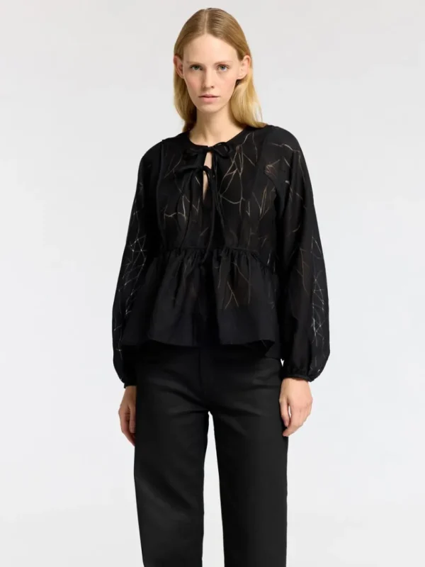 Toppe Og Bluser>SELECTED BINDELUKNING FORAN LANGÆRMET BLUSE Black