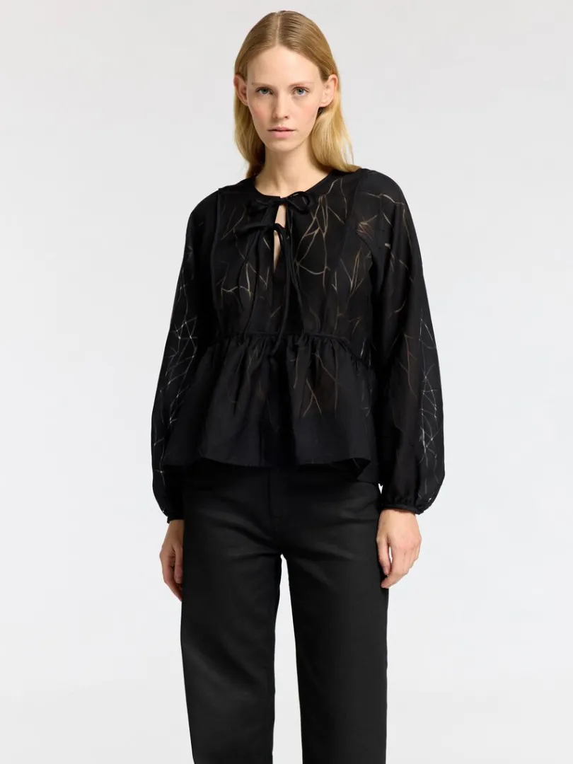 bindelukning_foran_langrm_0.webp Toppe Og Bluser>SELECTED BINDELUKNING FORAN LANGÆRMET BLUSE Black