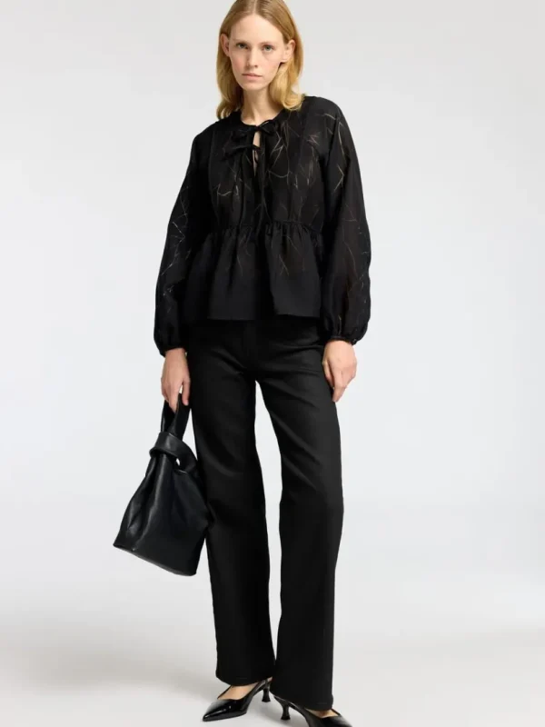 Toppe Og Bluser>SELECTED BINDELUKNING FORAN LANGÆRMET BLUSE Black