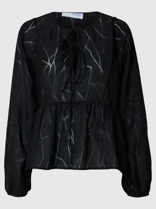 Toppe Og Bluser>SELECTED BINDELUKNING FORAN LANGÆRMET BLUSE Black