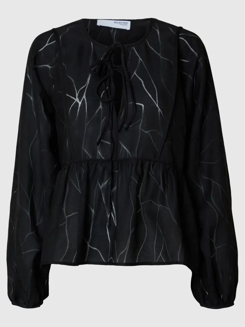 bindelukning_foran_langrm_5.webp Toppe Og Bluser>SELECTED BINDELUKNING FORAN LANGÆRMET BLUSE Black