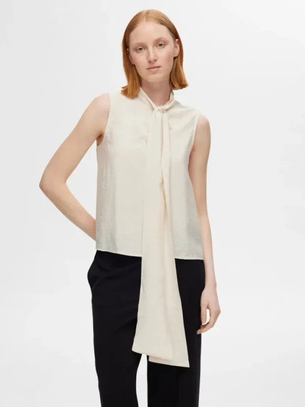 Toppe Og Bluser>SELECTED BINDELUKNING I HALS TOP UDEN ÆRMER Beige