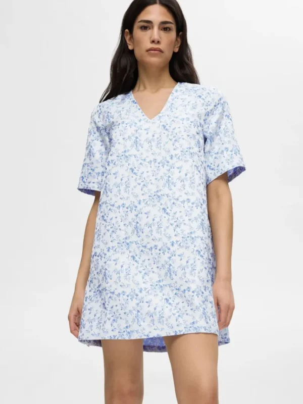 Kjoler>SELECTED BLOMSTERPRINTET KORT KJOLE Blue