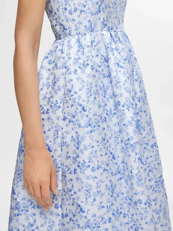 Kjoler>SELECTED BLOMSTERPRINTET ÆRMELØS MIDIKJOLE Blue