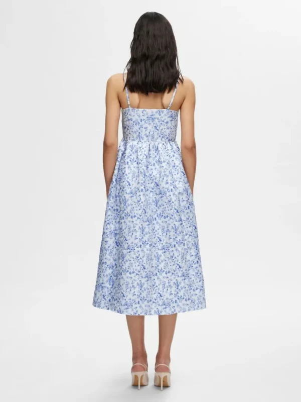 Kjoler>SELECTED BLOMSTERPRINTET ÆRMELØS MIDIKJOLE Blue