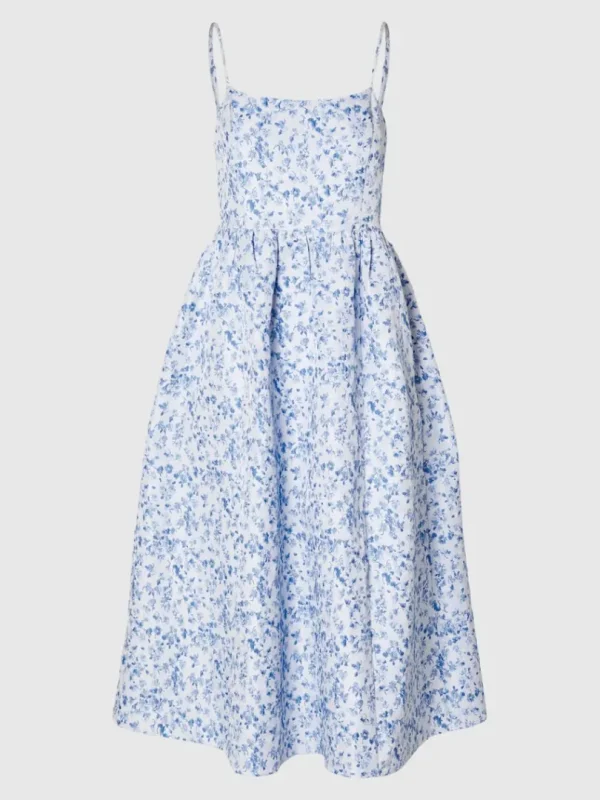Kjoler>SELECTED BLOMSTERPRINTET ÆRMELØS MIDIKJOLE Blue