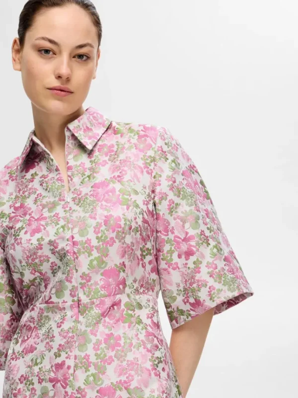 Kjoler>SELECTED BLOMSTRET JACQUARD KORT KJOLE Coloured