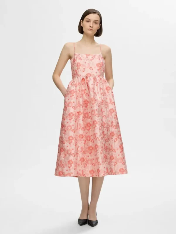 Kjoler>SELECTED BLOMSTRET JACQUARD MIDIKJOLE Pink