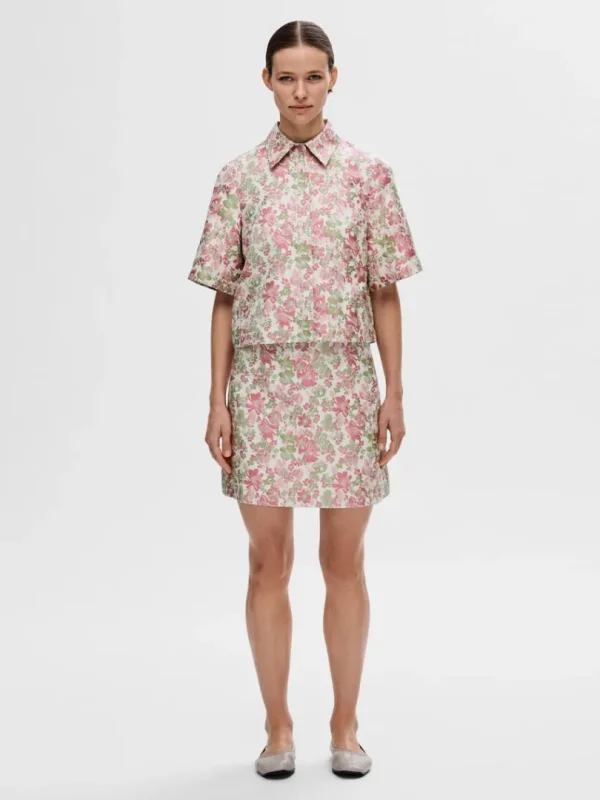 Nederdele>SELECTED BLOMSTRET JACQUARD MININEDERDEL Coloured