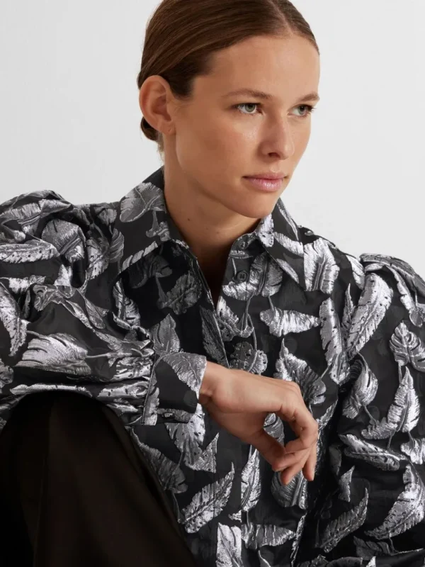 Skjorter | Toppe Og Bluser>SELECTED BLOMSTRET JACQUARD SKJORTE Silver
