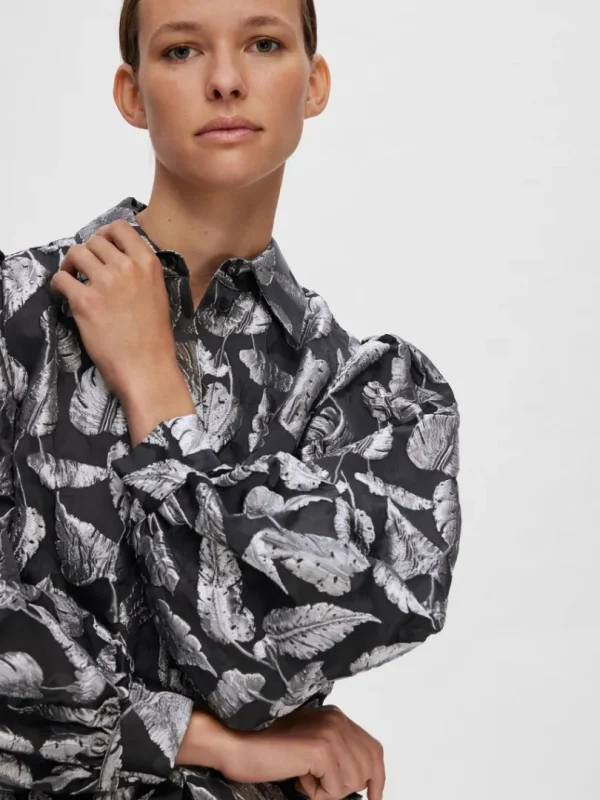 Skjorter | Toppe Og Bluser>SELECTED BLOMSTRET JACQUARD SKJORTE Silver