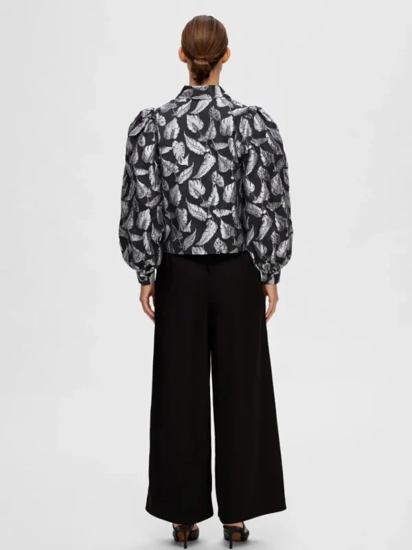 Skjorter | Toppe Og Bluser>SELECTED BLOMSTRET JACQUARD SKJORTE Silver