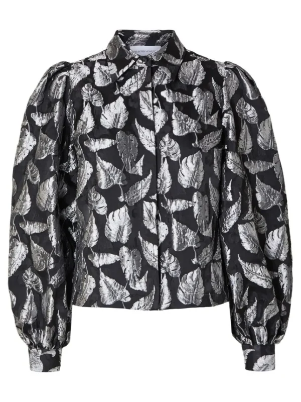 Skjorter | Toppe Og Bluser>SELECTED BLOMSTRET JACQUARD SKJORTE Silver