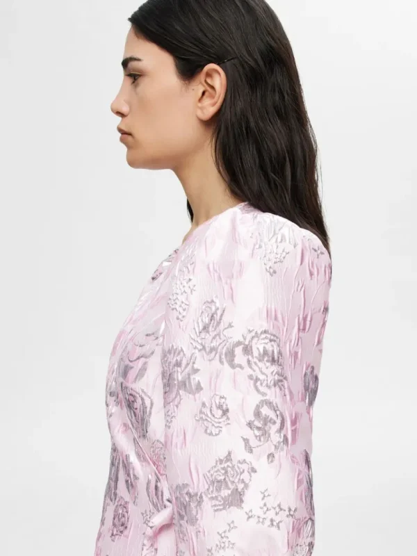 Kjoler>SELECTED BLOMSTRET JACQUARD SLÅ OM KJOLE Pink