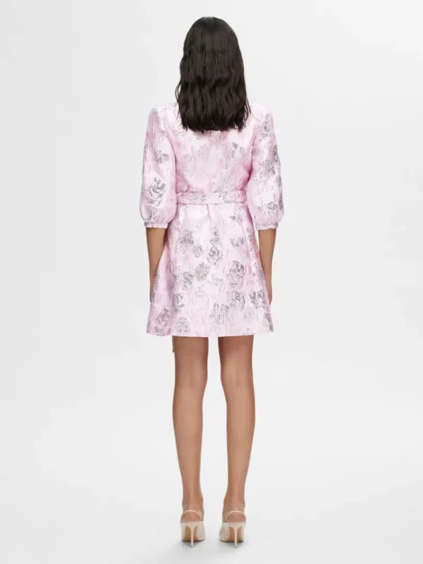 Kjoler>SELECTED BLOMSTRET JACQUARD SLÅ OM KJOLE Pink