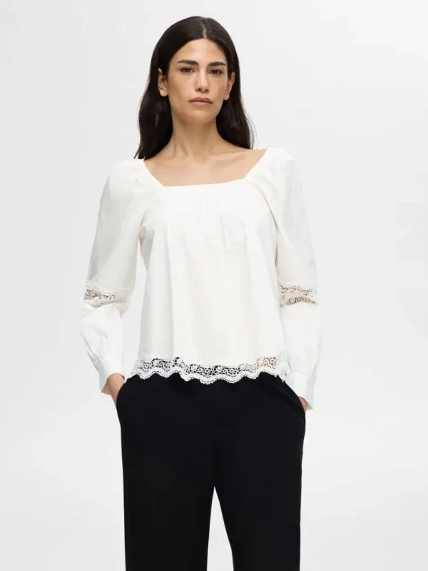 Toppe Og Bluser>SELECTED BLONDE LANGÆRMET BLUSE White