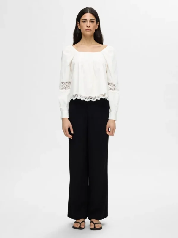 Toppe Og Bluser>SELECTED BLONDE LANGÆRMET BLUSE White