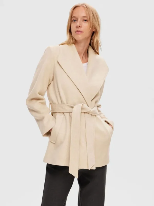Overtøj>SELECTED BÆLTE- FRAKKE Beige
