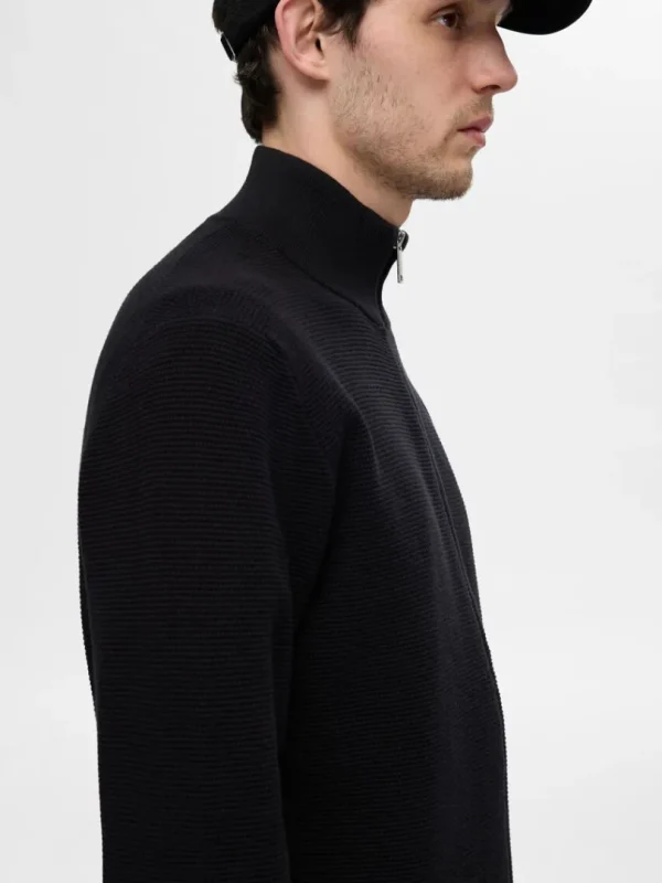 Strik>SELECTED 100% BOMULD CARDIGAN MED LYNLÅS Black