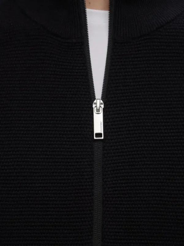 Strik>SELECTED 100% BOMULD CARDIGAN MED LYNLÅS Black