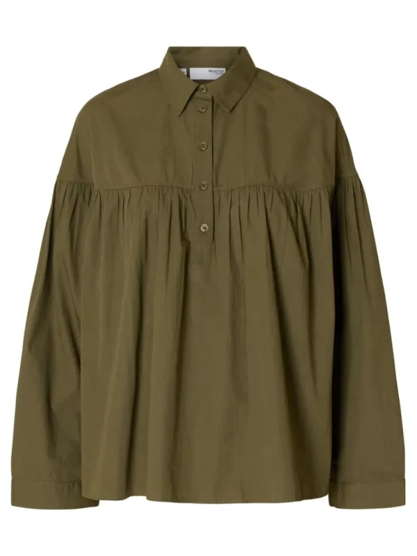 Skjorter>SELECTED 100% BOMULD LANGÆRMET BLUSE Green