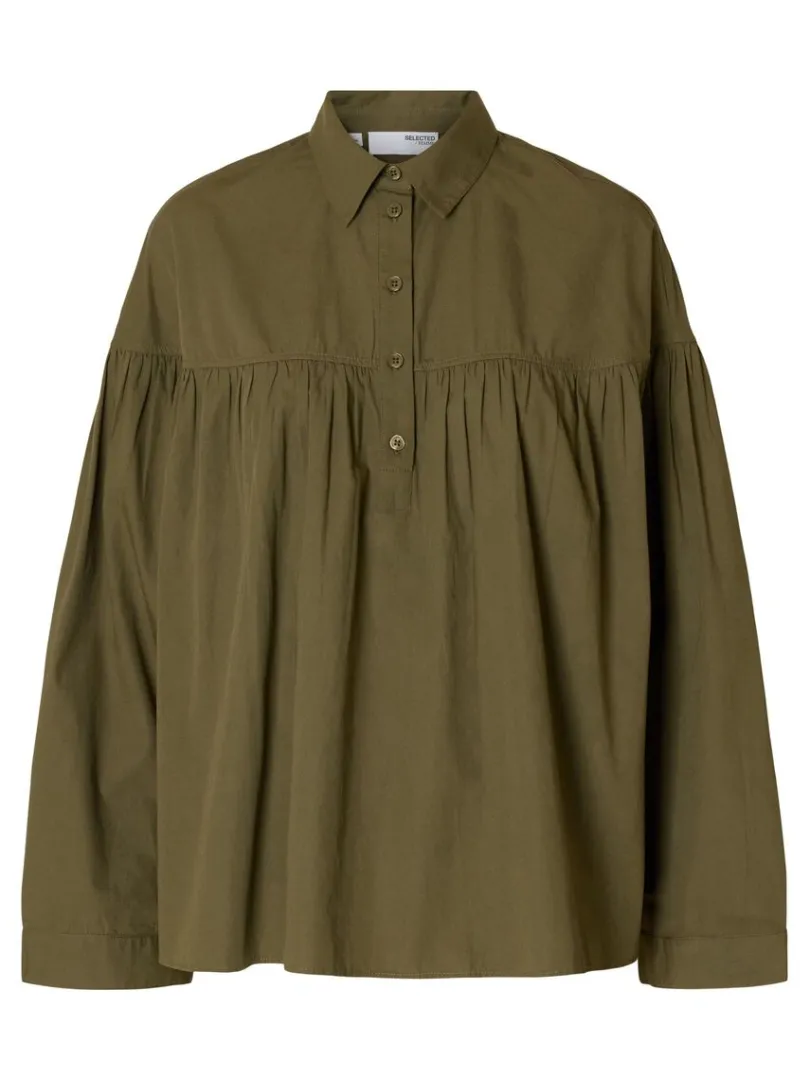 bomuld_langrmet_bluse_5.webp Skjorter>SELECTED 100% BOMULD LANGÆRMET BLUSE Green