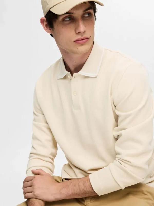 Poloer>SELECTED 100% BOMULD LANGÆRMET POLO Beige