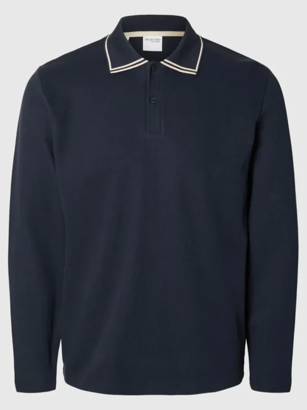 Poloer>SELECTED 100% BOMULD LANGÆRMET POLO Blue