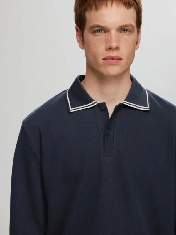 Poloer>SELECTED 100% BOMULD LANGÆRMET POLO Blue