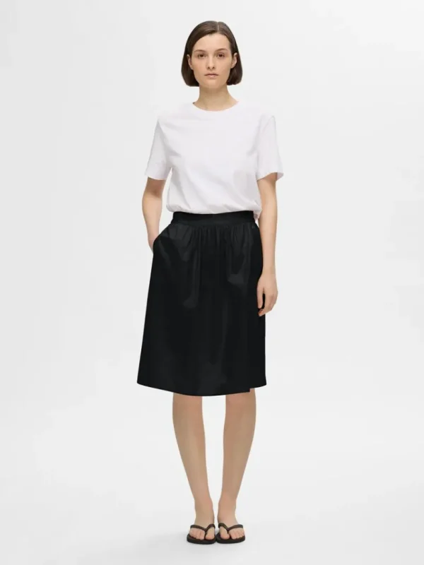 Nederdele>SELECTED BOMULD MIDINEDERDEL Black