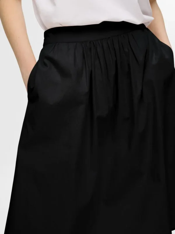 Nederdele>SELECTED BOMULD MIDINEDERDEL Black