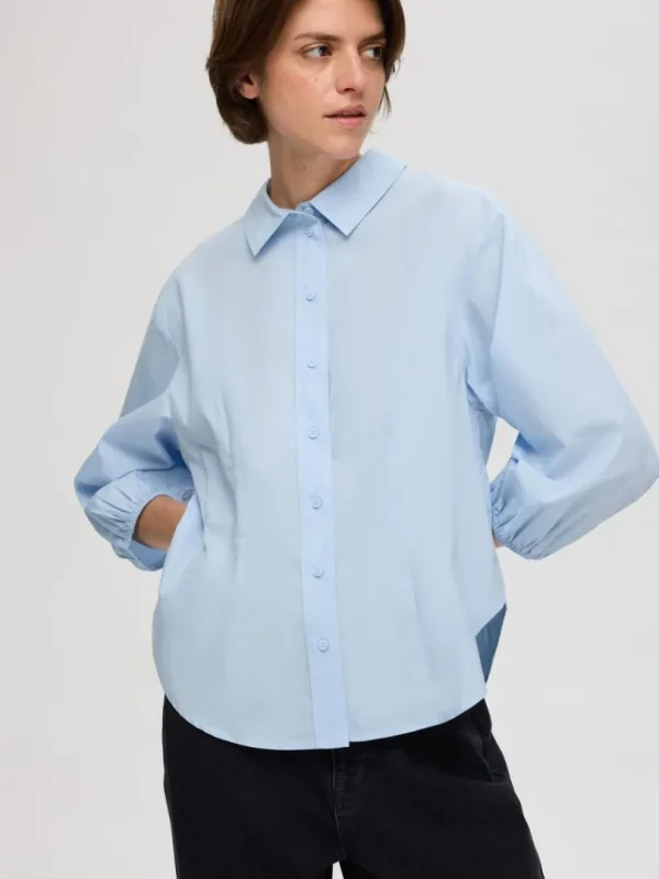 Skjorter>SELECTED BOMULD SKJORTE MED 3/4-ÆRMER Blue