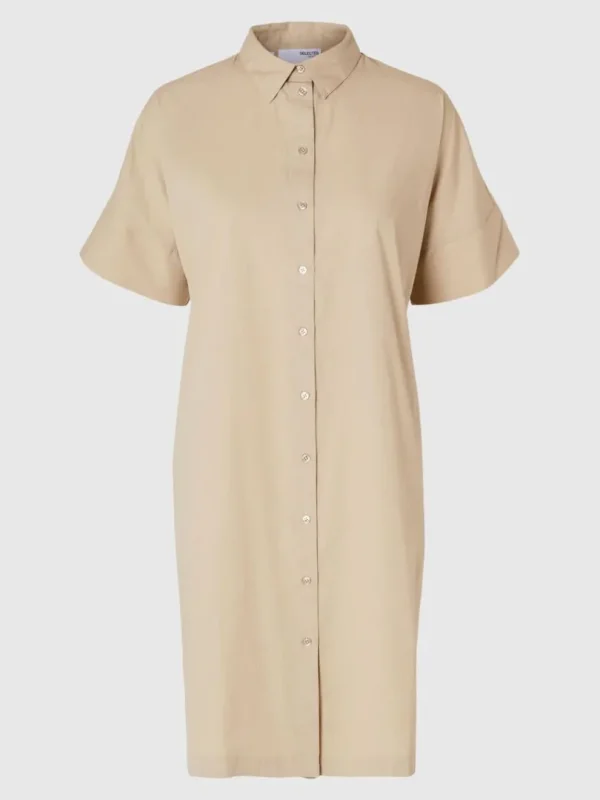 Kjoler>SELECTED BOMULD SKJORTEKJOLE Beige