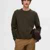 Strik>SELECTED 100% BOMULD SWEATER MED RUND HALS Green