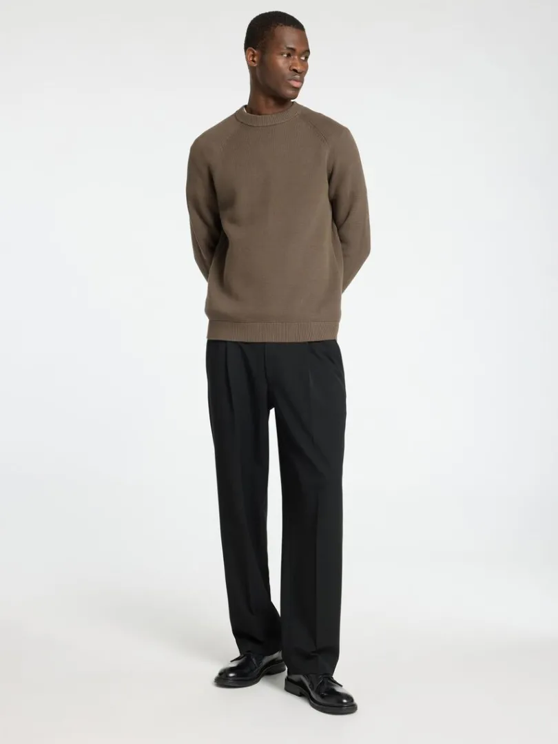 bomuld_sweater_med_rund__1.webp Strik>SELECTED 100% BOMULD SWEATER MED RUND HALS Brown