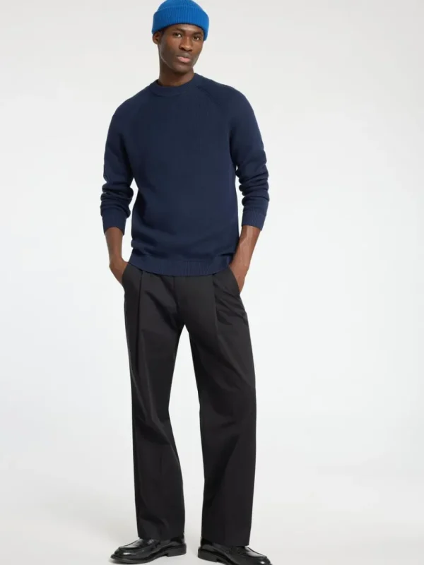 Strik>SELECTED 100% BOMULD SWEATER MED RUND HALS Blue