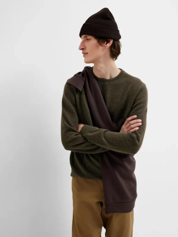 Strik>SELECTED 100% BOMULD SWEATER MED RUND HALS Green